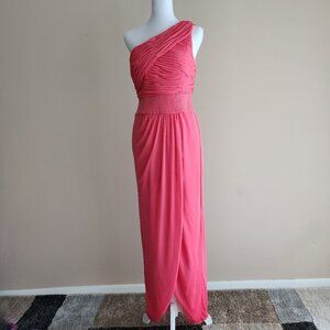 Adrianna Papell One Shoulder Chiffon Dress with Beaded Waist Size 8 EUC